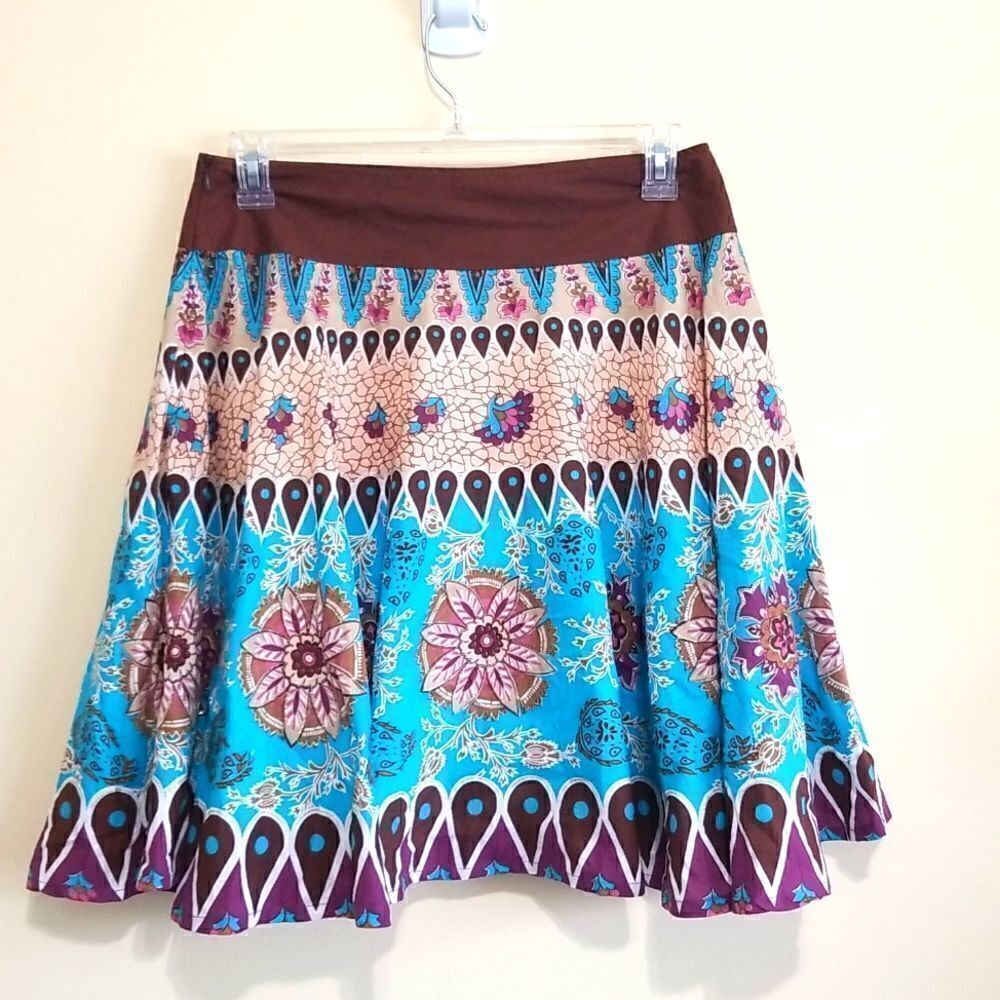 Rene Margo Blue and Brown Multicolored Skirt Sz Medium